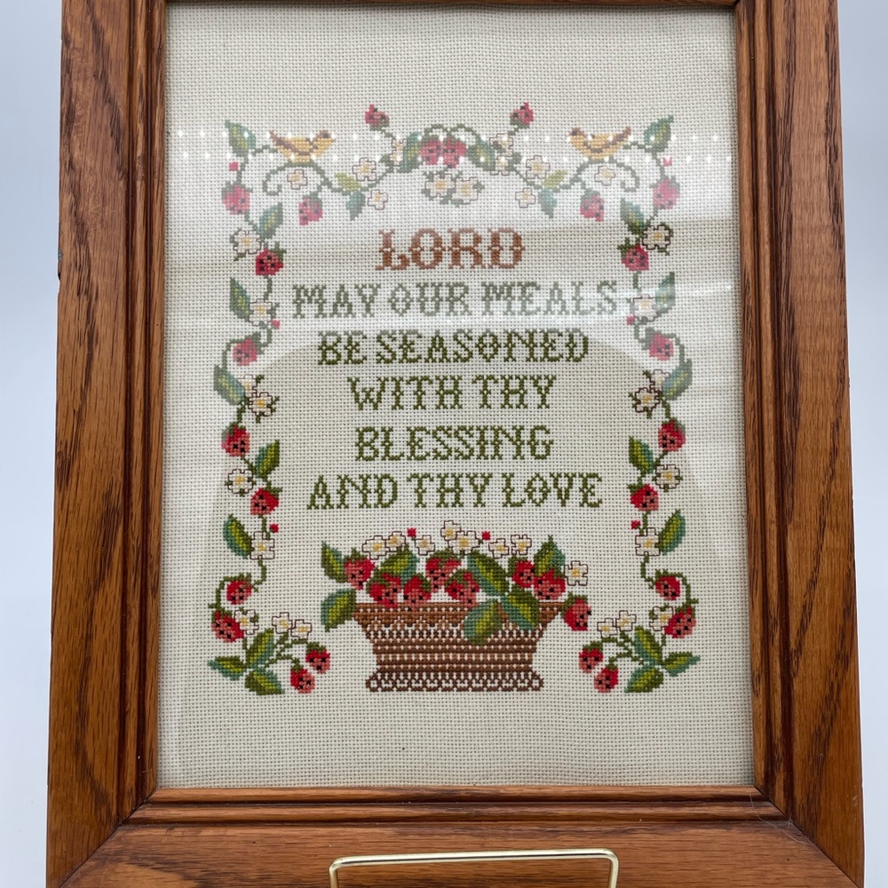 Framed Cross-Stitch with Strawberries and Message